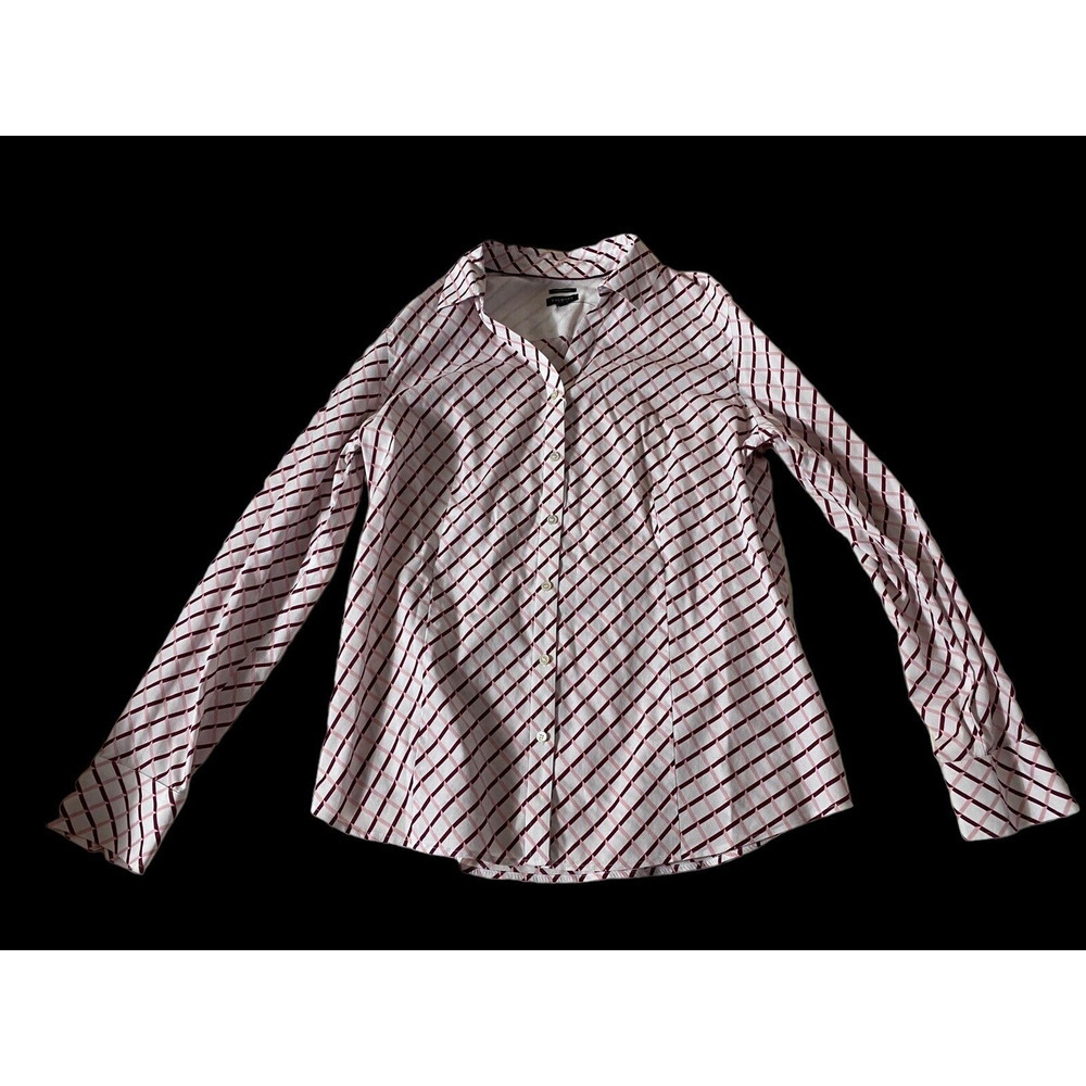 Talbots Shirt Size 14 Wrinkle Resistant Button Down Blouse Top White Pink Stripe